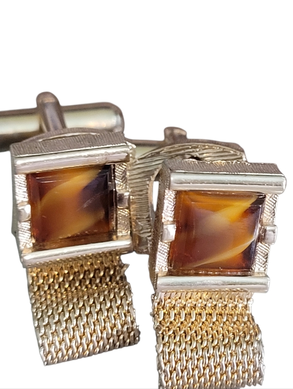 SWANK vintage goldtone Tiger's Eye cufflinks -       A36